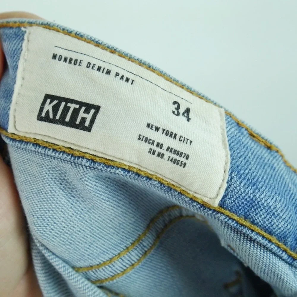 Kith Monroe Denim Pant Mens 34 Light Wash Blue Distressed Ripped Button Fly